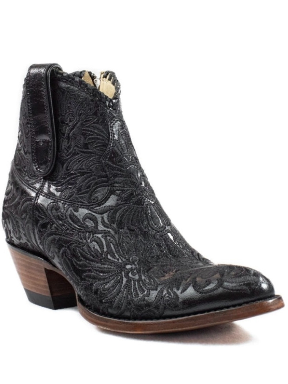 Women’s Black Azulado “Mila” Embossed Leather Ankle Boot
